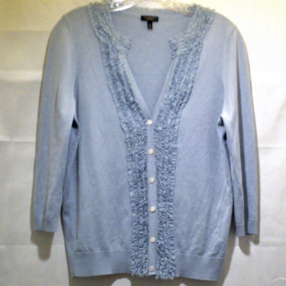 Silk Cardigan w/Ruffle Trim & 3/4 Raglan Sleeves